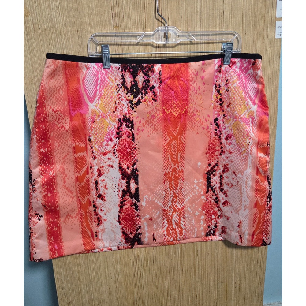 Worthington Pink Orange Snakeskin Print Mini Skirt Size 18 Animal Print Lined